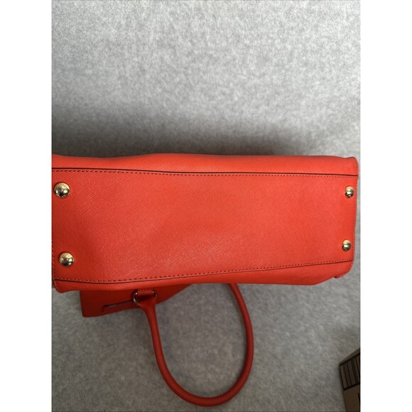 MICHAEL KORS Hamilton Coral Red Saffiano Leather Gold HW E/W Large Satchel Bag - Picture 9 of 13